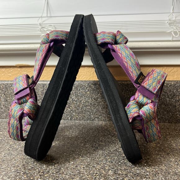 Teva Sandals Women's Sz 9 Original Hiking Sport Strappy Purple Multi Hook & Loop - Picture 5 of 11
